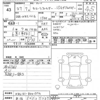 TOYOTA COROLLA FIELDER 1.5G WxB 2015